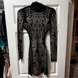 JEWELED LONG SLEEVE DRESS W LACE UP SIDES